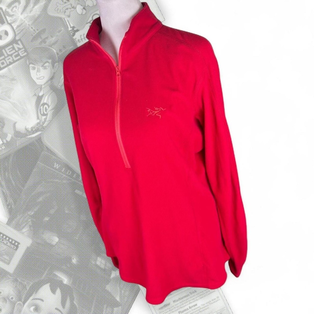 Red Arcteryx Pullover Quarter Zip Waffle Fleece Jacket